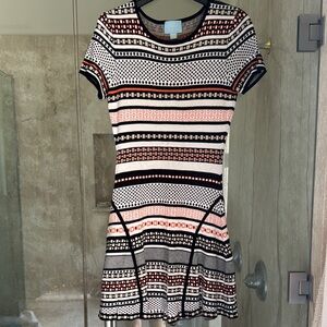 CeCe Black and White Fit and Flare Mini Dress